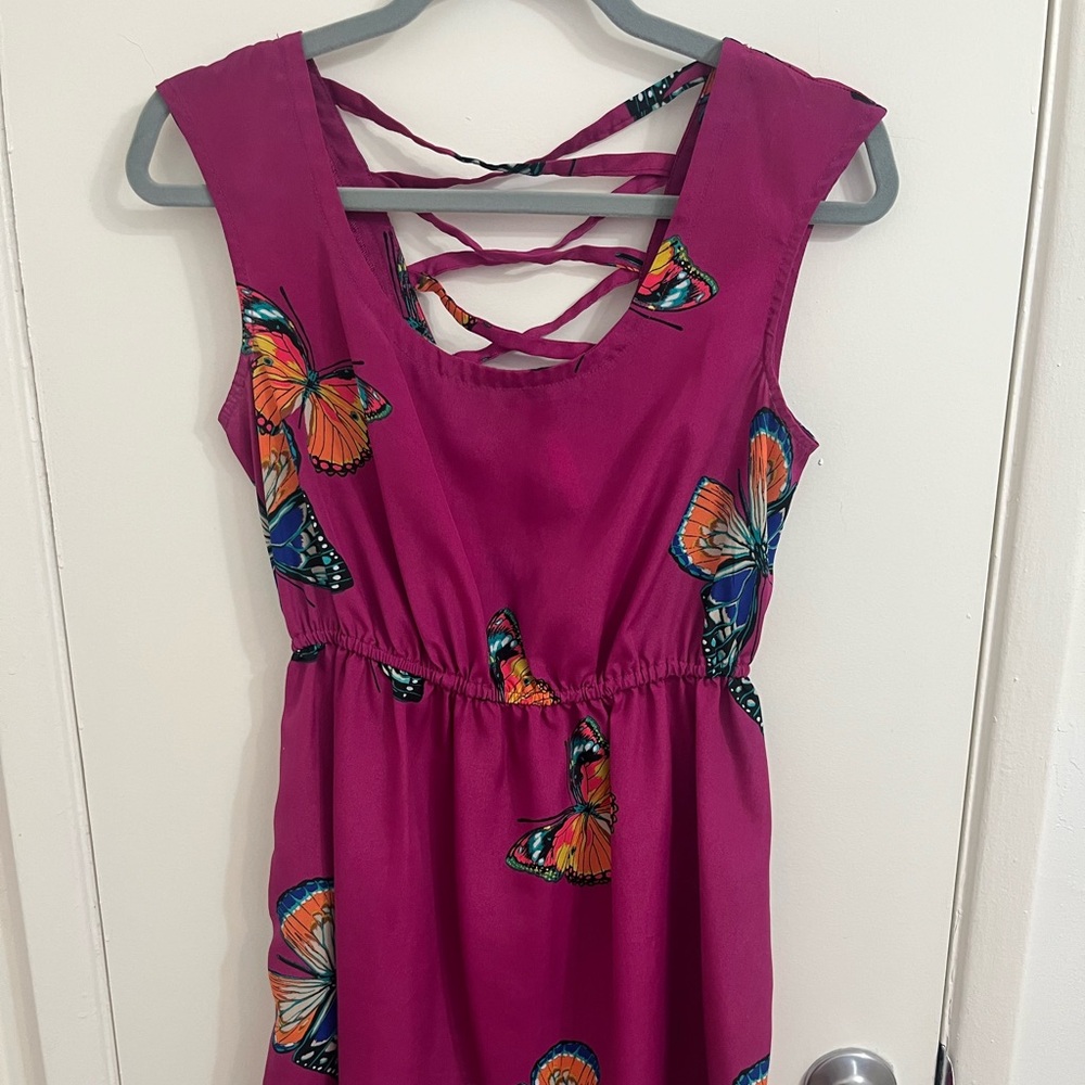 Butterfly Print Dress - Purple/Pink